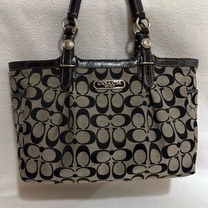 Coach Black and Grey Shoulder Bag with Signature Design